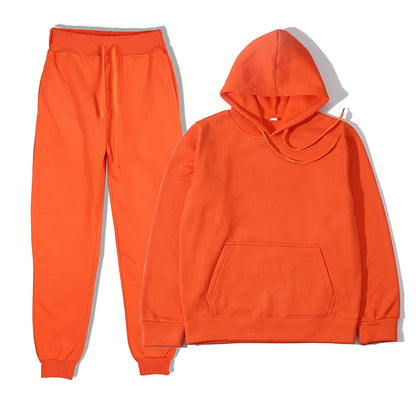 Men's Solid Color Hoodie+pants Two-piece Set Tracksuit
