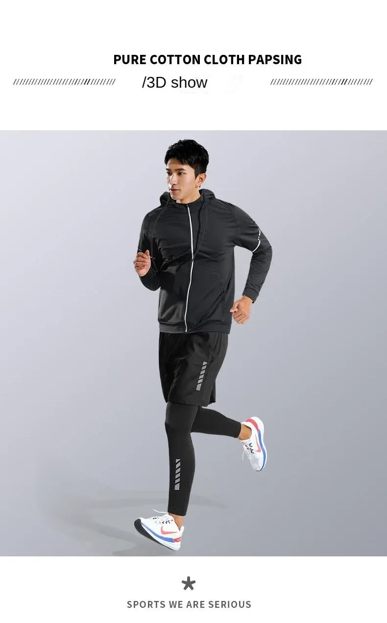 3-7Pcs Men's Ice Fiber Quick-Dry Running Fitness Workout Full Set/Tracksuit