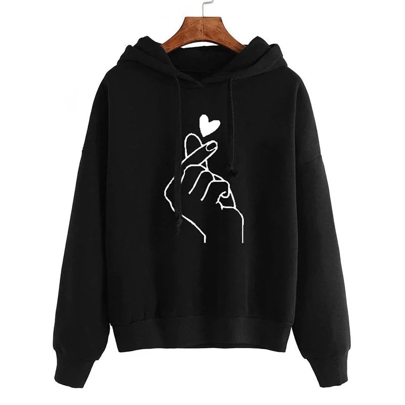 Autumn Fleece Solid Color Finger Heart Hoodie