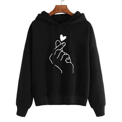 Autumn Fleece Solid Color Finger Heart Hoodie