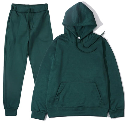 Men's Solid Color Hoodie+pants Two-piece Set Tracksuit