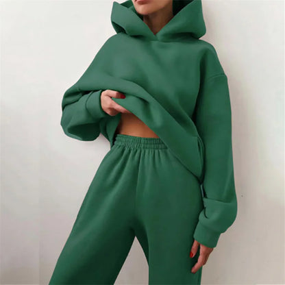 Women's Warm Hoodie Two Piece Oversized Solid Colour Tracksuit
