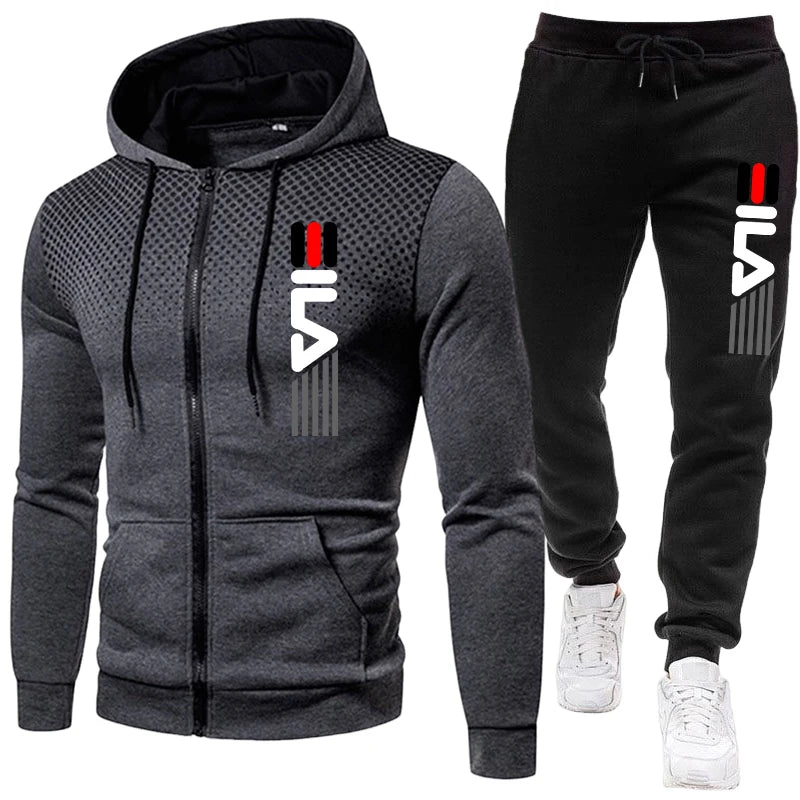 Men's Athletic Sportswear Tracksuit Set Zipper Hoodie with Joggers