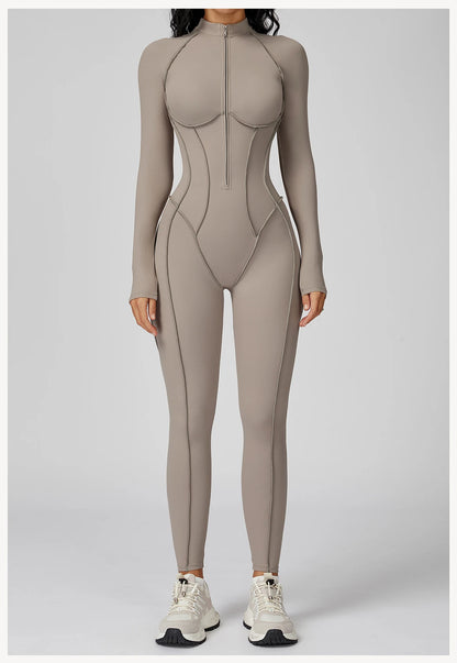 Long Sleeved Women's Gym Zipper Bodysuit/Tracksuit/Jumpsuit