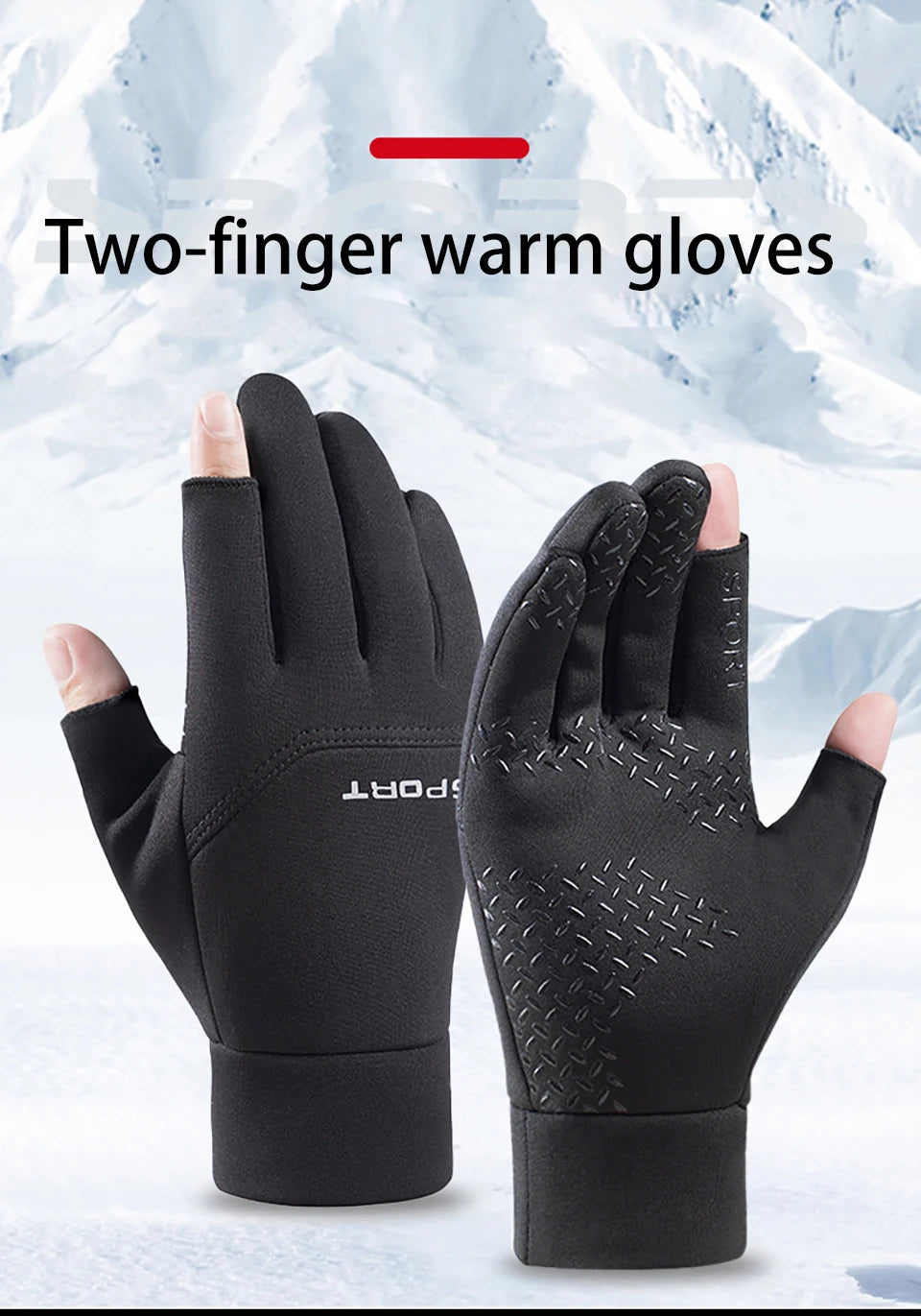 Warm Touch Screen Two Fingers Cut Anti-Slip Gloves