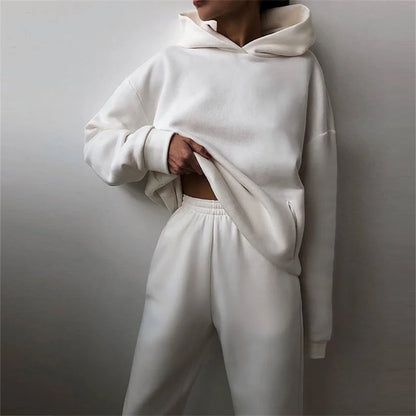 Women's Warm Hoodie Two Piece Oversized Solid Colour Tracksuit