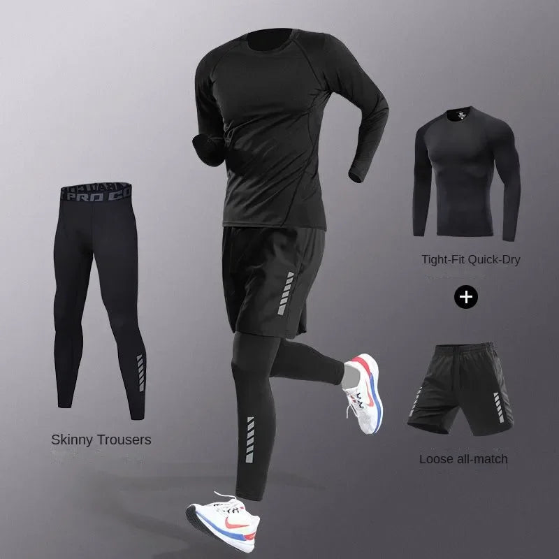 3-7Pcs Men's Ice Fiber Quick-Dry Running Fitness Workout Full Set/Tracksuit