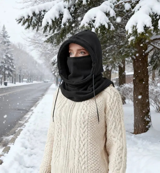 Unisex Winter Balaclava Knit Hood - Windproof Mask with Drawstring
