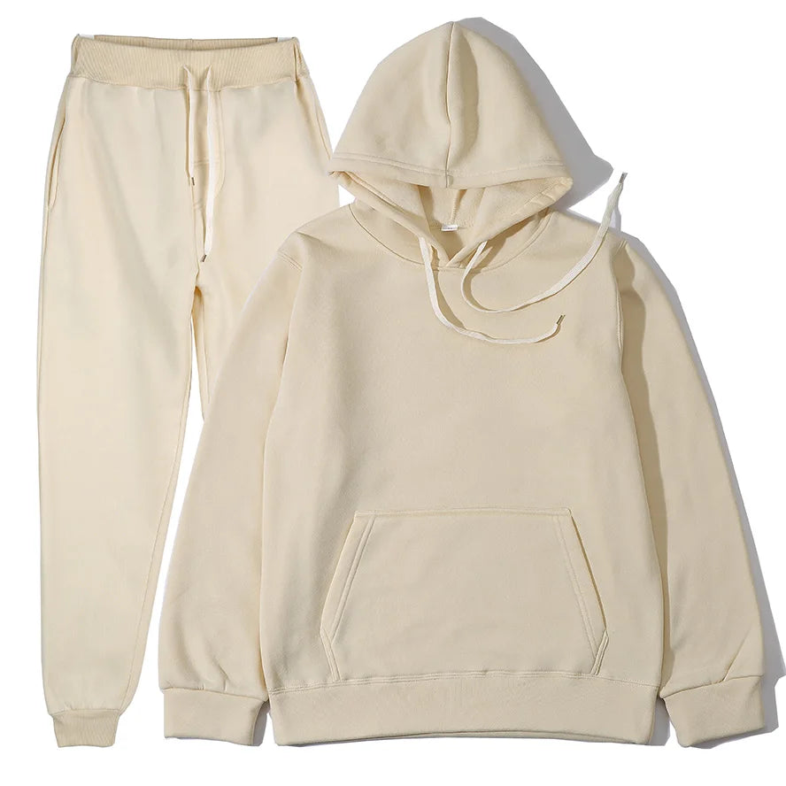 Men's Solid Color Hoodie+pants Two-piece Set Tracksuit