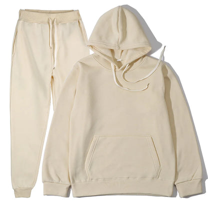 Men's Solid Color Hoodie+pants Two-piece Set Tracksuit