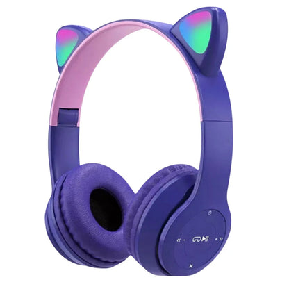Cute Cat Ear Over-Ear Bluetooth Headsets for Kids and Adults