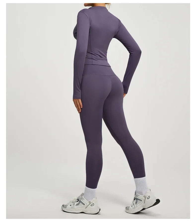 SVEIC Women's Two Piece Tracksuit Yoga Set - Long Sleeve Jacket and High Waisted Leggings