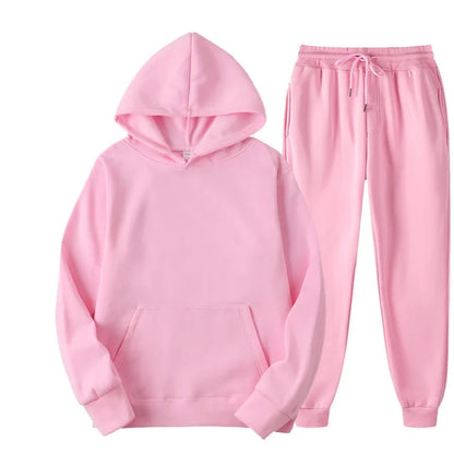 Men's Solid Color Hoodie+pants Two-piece Set Tracksuit