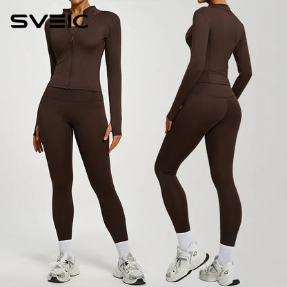 SVEIC Women's Two Piece Tracksuit Yoga Set - Long Sleeve Jacket and High Waisted Leggings