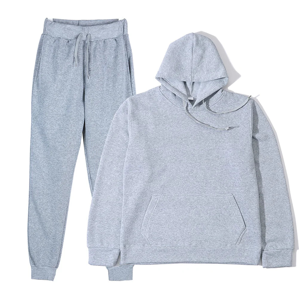 Men's Solid Color Hoodie+pants Two-piece Set Tracksuit