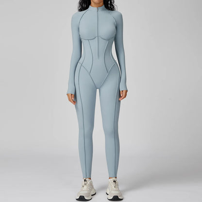 Long Sleeved Women's Gym Zipper Bodysuit/Tracksuit/Jumpsuit