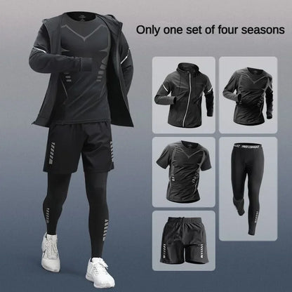 3-7Pcs Men's Ice Fiber Quick-Dry Running Fitness Workout Full Set/Tracksuit