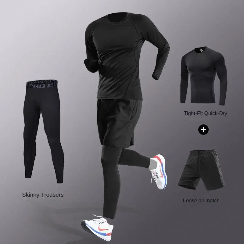 3-7Pcs Men's Ice Fiber Quick-Dry Running Fitness Workout Full Set/Tracksuit