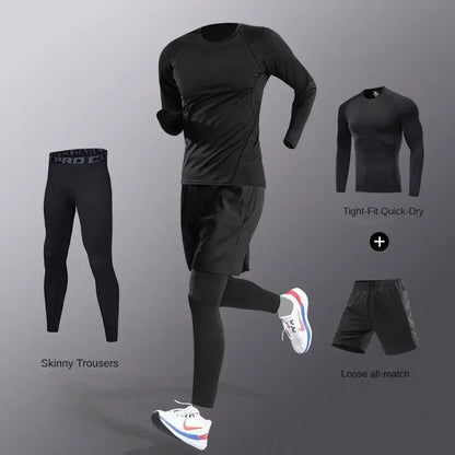 3-7Pcs Men's Ice Fiber Quick-Dry Running Fitness Workout Full Set/Tracksuit