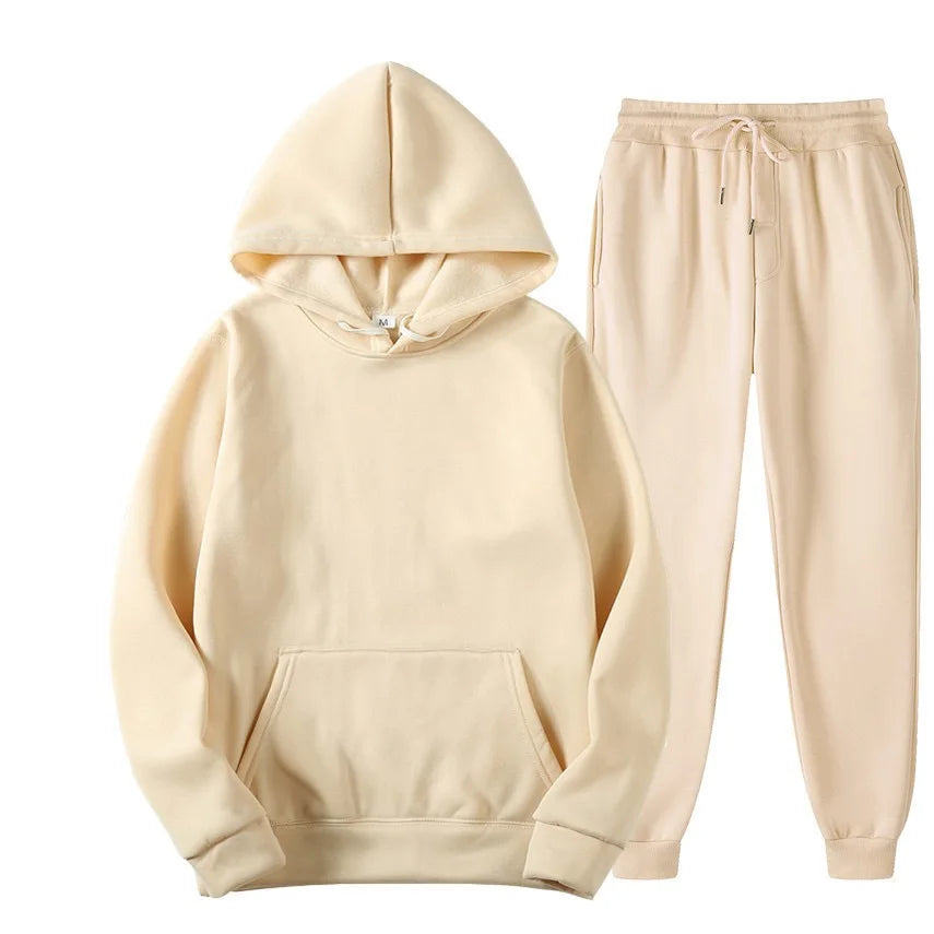 Men's Solid Color Hoodie+pants Two-piece Set Tracksuit