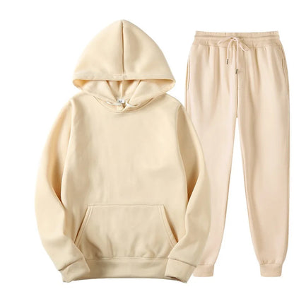 Men's Solid Color Hoodie+pants Two-piece Set Tracksuit