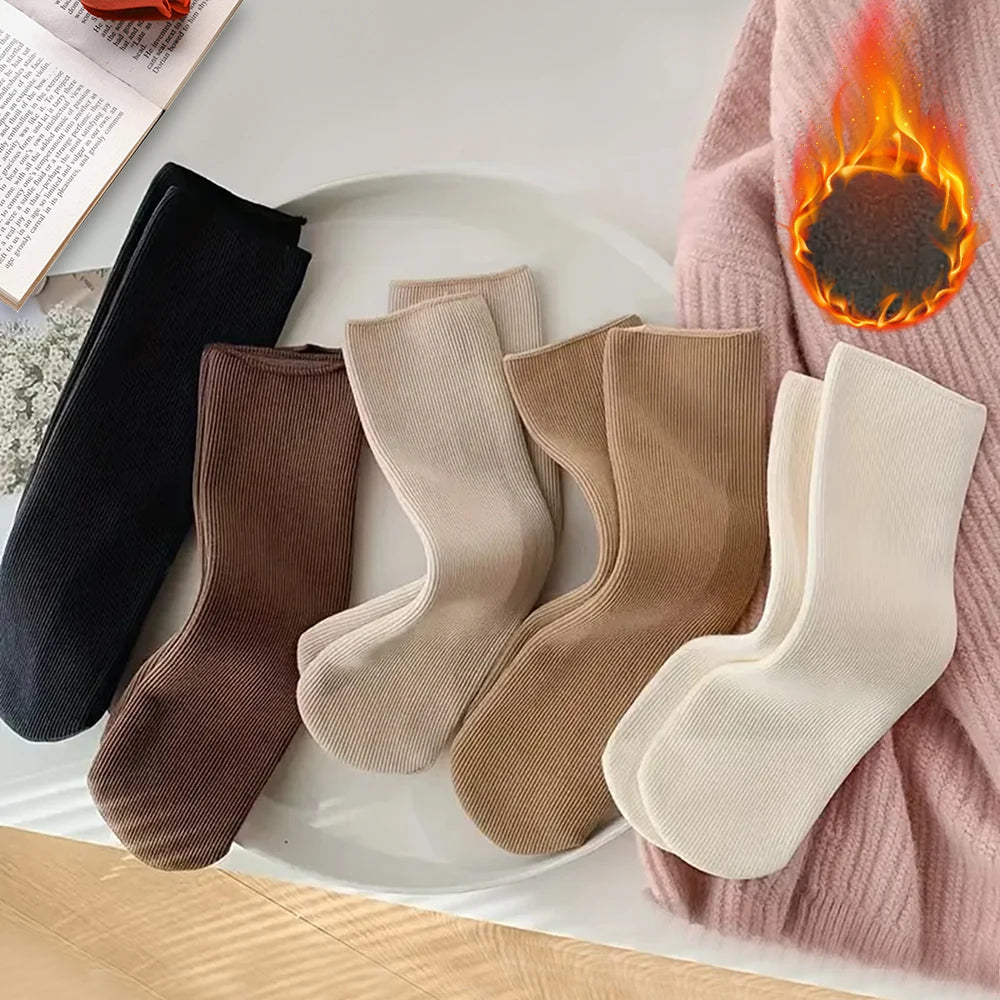 5pairs Winter Warm Solid Women's Socks