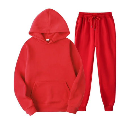 Men's Solid Color Hoodie+pants Two-piece Set Tracksuit