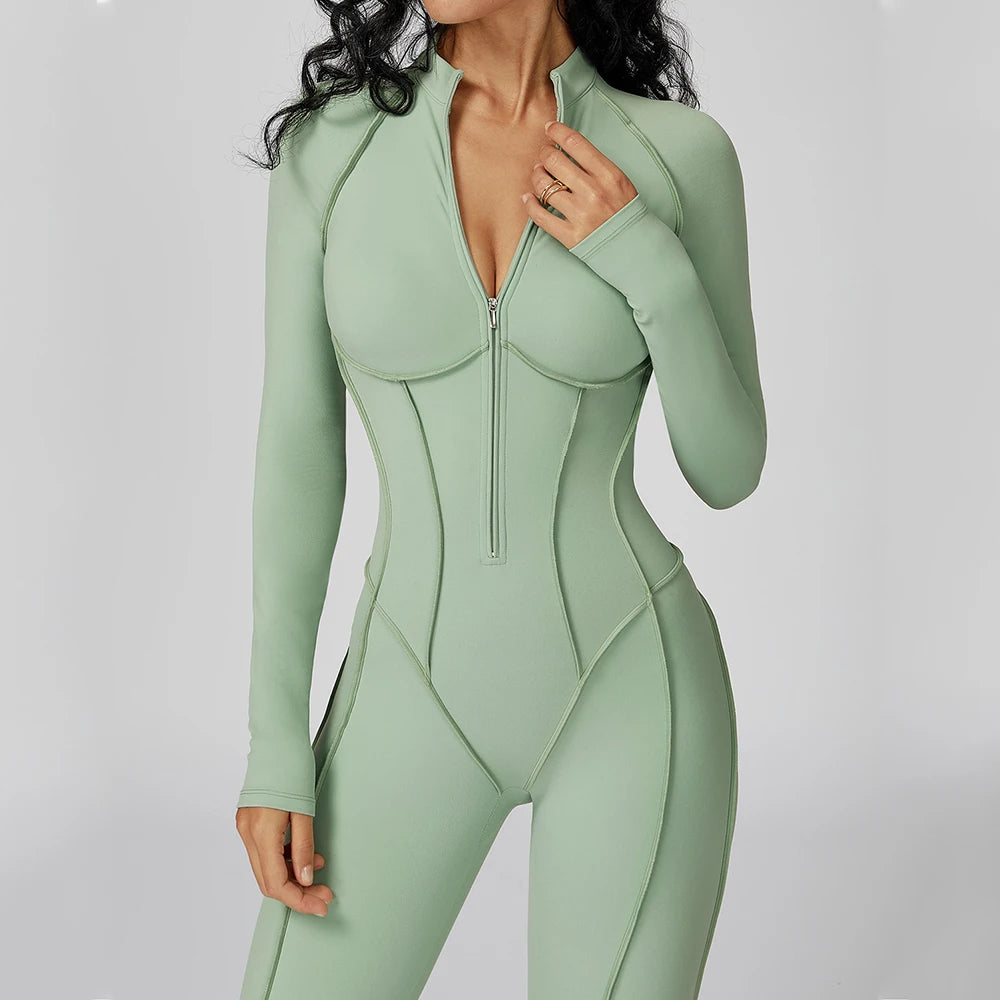 Long Sleeved Women's Gym Zipper Bodysuit/Tracksuit/Jumpsuit