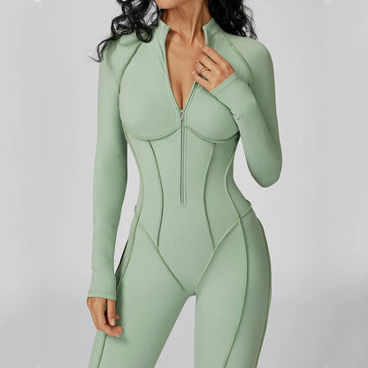 Long Sleeved Women's Gym Zipper Bodysuit/Tracksuit/Jumpsuit