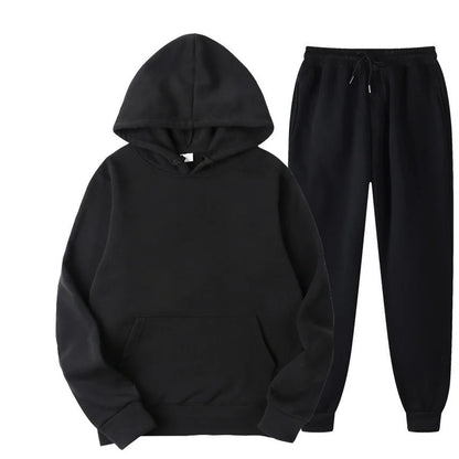 Men's Solid Color Hoodie+pants Two-piece Set Tracksuit