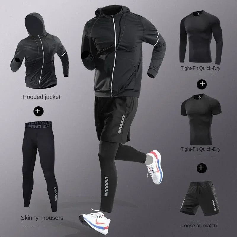 3-7Pcs Men's Ice Fiber Quick-Dry Running Fitness Workout Full Set/Tracksuit