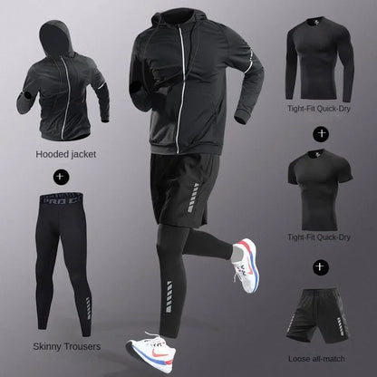3-7Pcs Men's Ice Fiber Quick-Dry Running Fitness Workout Full Set/Tracksuit