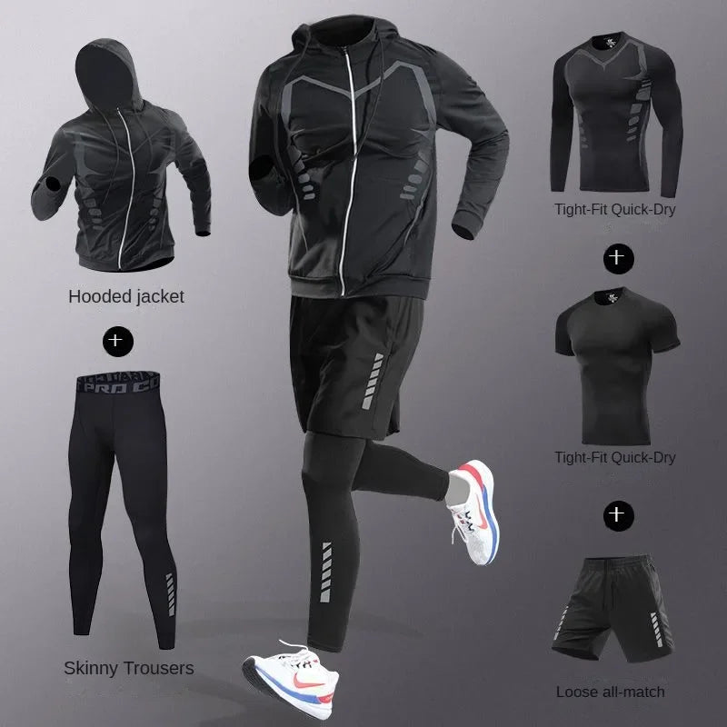 3-7Pcs Men's Ice Fiber Quick-Dry Running Fitness Workout Full Set/Tracksuit