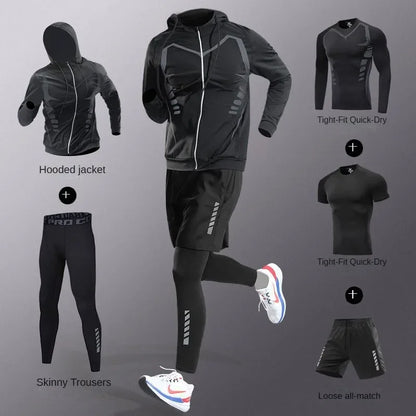 3-7Pcs Men's Ice Fiber Quick-Dry Running Fitness Workout Full Set/Tracksuit