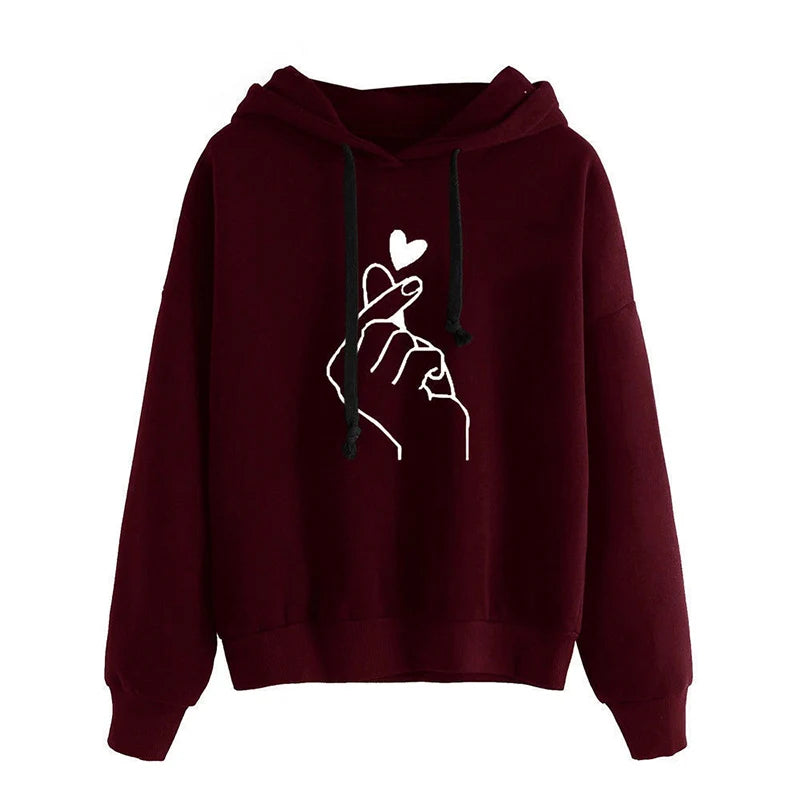 Autumn Fleece Solid Color Finger Heart Hoodie