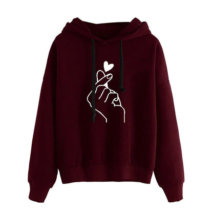 Autumn Fleece Solid Color Finger Heart Hoodie