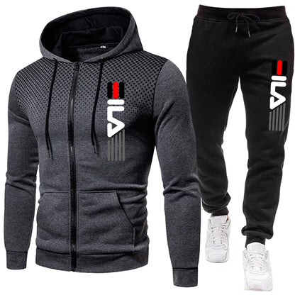 Men's Athletic Sportswear Tracksuit Set Zipper Hoodie with Joggers