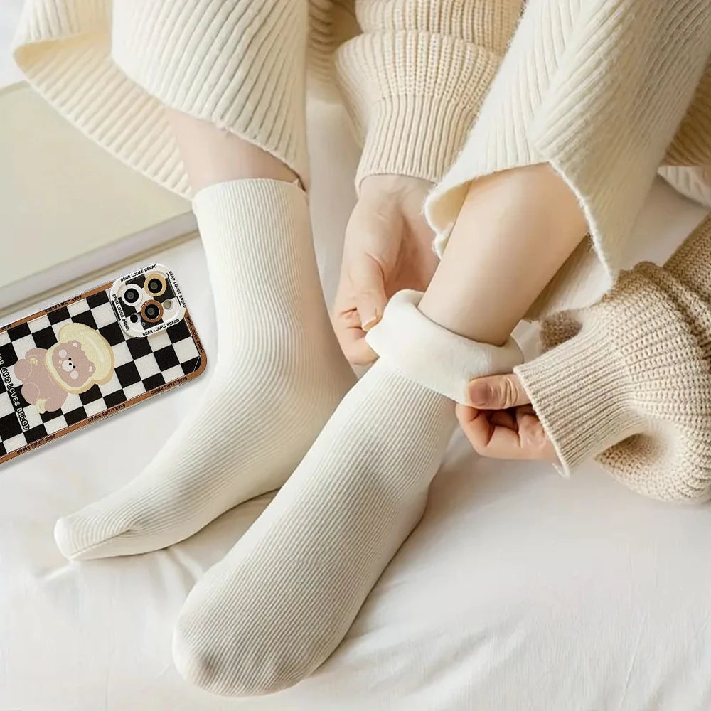5pairs Winter Warm Solid Women's Socks