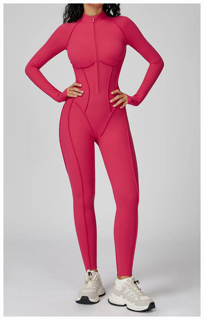 Long Sleeved Women's Gym Zipper Bodysuit/Tracksuit/Jumpsuit