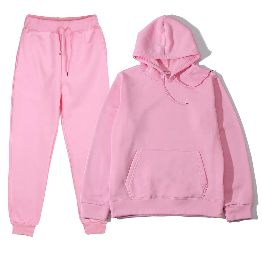 Men's Solid Color Hoodie+pants Two-piece Set Tracksuit