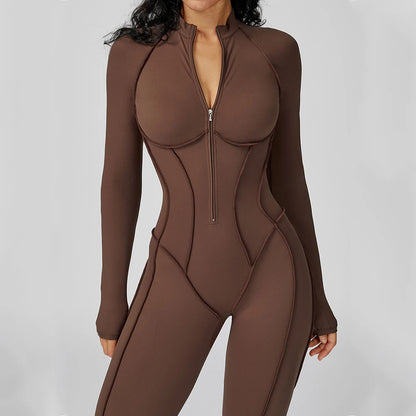 Long Sleeved Women's Gym Zipper Bodysuit/Tracksuit/Jumpsuit