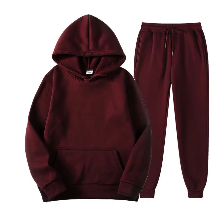 Men's Solid Color Hoodie+pants Two-piece Set Tracksuit