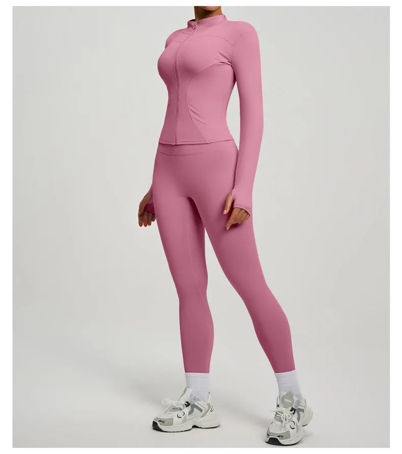 SVEIC Women's Two Piece Tracksuit Yoga Set - Long Sleeve Jacket and High Waisted Leggings