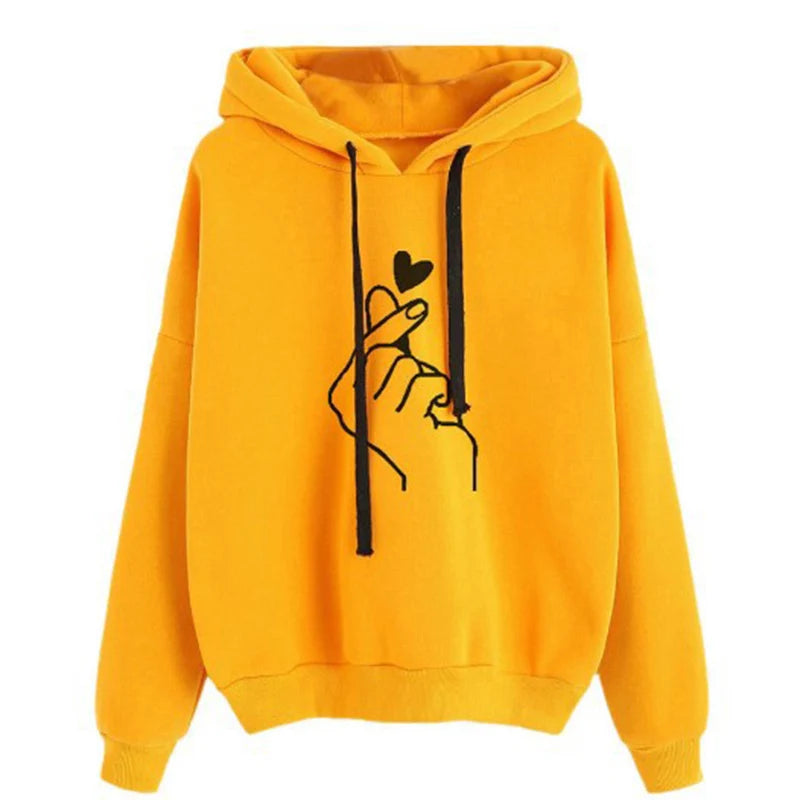 Autumn Fleece Solid Color Finger Heart Hoodie