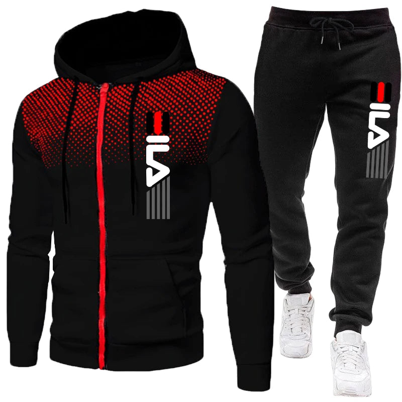 Men's Athletic Sportswear Tracksuit Set Zipper Hoodie with Joggers