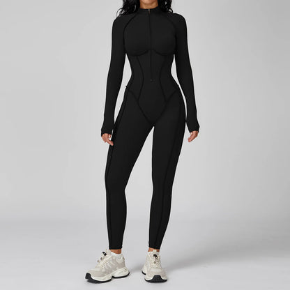 Long Sleeved Women's Gym Zipper Bodysuit/Tracksuit/Jumpsuit