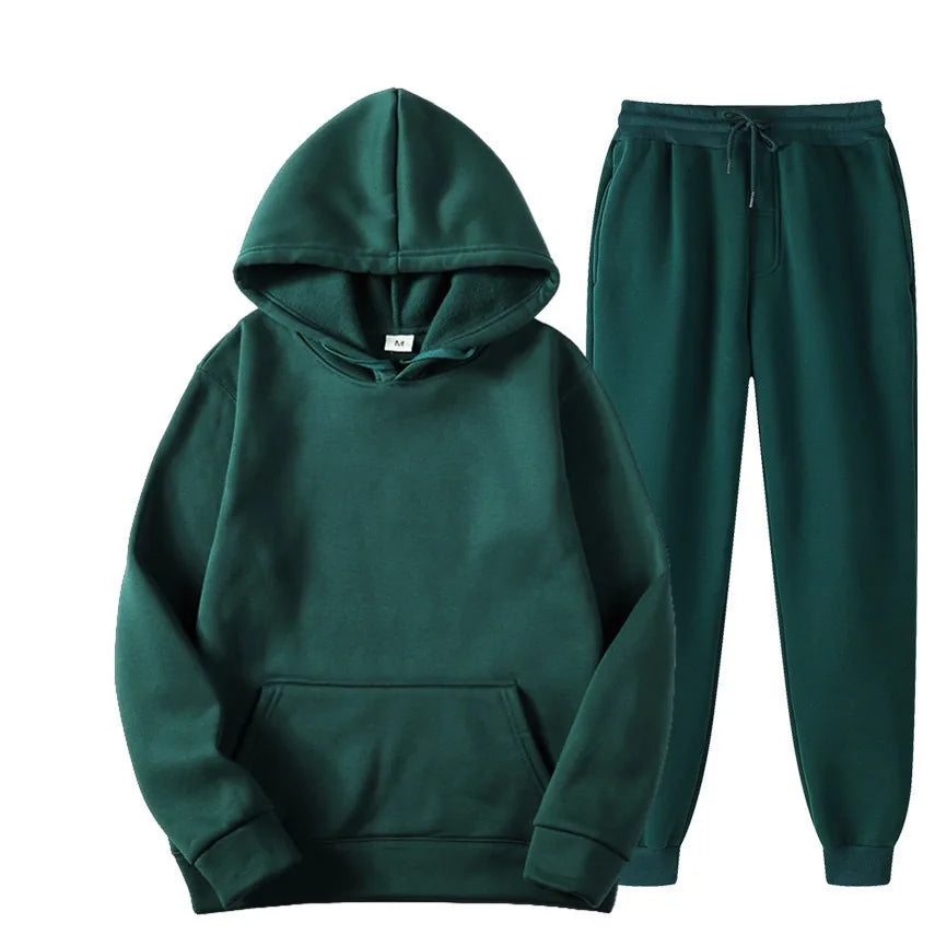Men's Solid Color Hoodie+pants Two-piece Set Tracksuit
