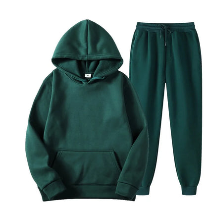 Men's Solid Color Hoodie+pants Two-piece Set Tracksuit