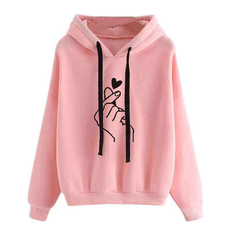 Autumn Fleece Solid Color Finger Heart Hoodie