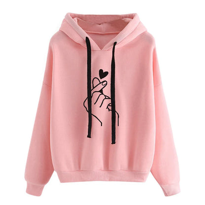 Autumn Fleece Solid Color Finger Heart Hoodie